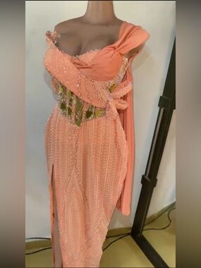 Pink Custome One Shoulder Corset Evening Dress with Draped Shoulder - Never Worn